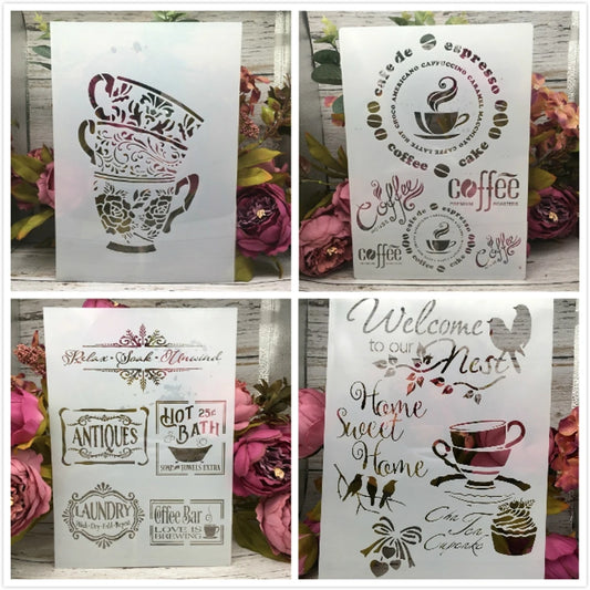 DIY Tea Coffee Cup Stencils Set for Coffee Lovers!
